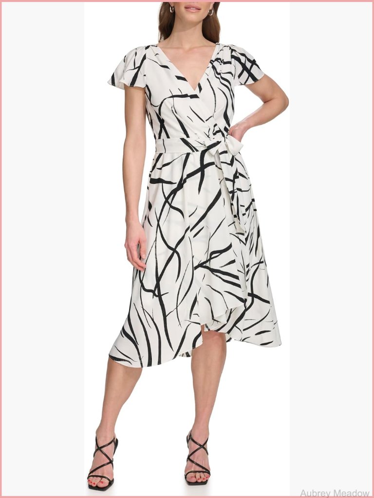Women's Balloon Sleeve Midi Dress With Shawl Neck
